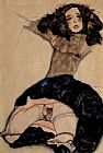 Black haired girl with high skirt by Egon Schiele